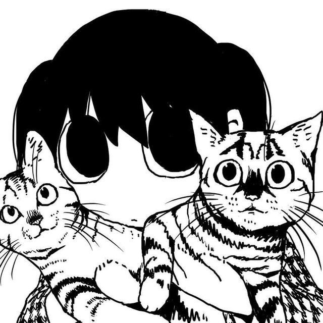 desenho em preto e branco: antonio segurando dois gatos rajados